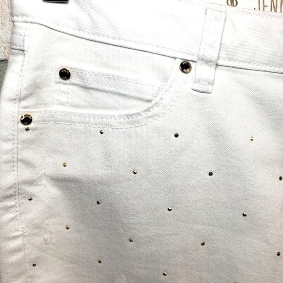 JENNIFER LOPEZ Gold Studded Stretch High Rise Denim Shorts White Size 4 - Picture 4 of 7